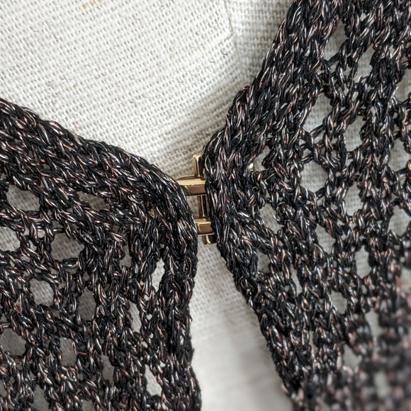 Liu Jo Cardigan Open Metallic Knit Fringe Semi Sheer Lightweight Brown L NWT - Picture 6 of 8
